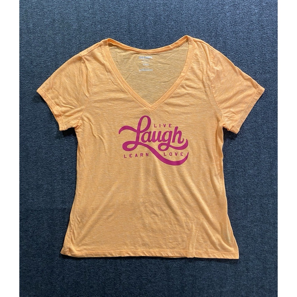 Old Navy Orange Live Laugh Learn Love Vintage V-Neck Graphic T-Shirt XL